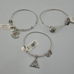 Alex & Ani Harry Potter Silvertone Bracelet Trio Hat Hogwarts & Deathly Hollows - Picture 1 of 8