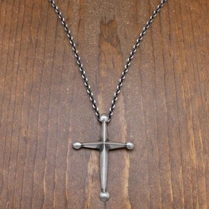 Vintage Sand Cast Sterling Silver Cross Pendant Necklace - Picture 1 of 5