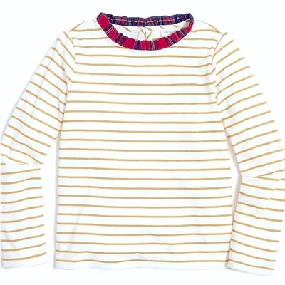 Crewcuts Girls Gold Striped Long Sleeve Top with Plaid Ruffle Neck XS (4-5) - Image 1 of 4