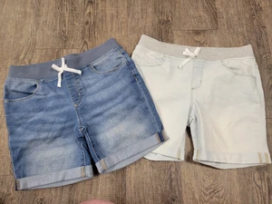 Wonder Nation Girls Elastic Waist Cuffed Denim Shorts NEW Size XL 14/16 Lot of 2 - Picture 1 of 5