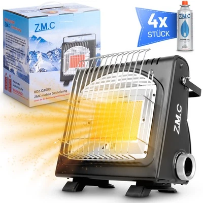 2in1 Tragbare Gasheizung Camping Butan Gas Kocher Keramik +4 Gaskartuschen 1,7KW - Bild 1 von 4