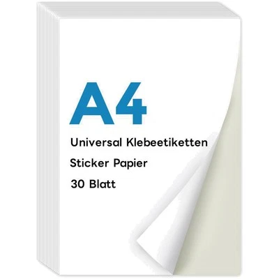 A4 Stickerpapier 30 Blatt Selbstklebend Bedruckbar Tinte Laser Drucker - Bild 1 von 2