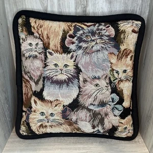 Vintage Tapestry Throw Pillows (x2) Kitten Cat Design 15 X 14 In - Picture 1 of 2