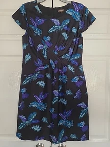 Ladies Phase Eight Size 14 Silk Dress Black With Feathers In Purple And Blue - Picture 1 of 9