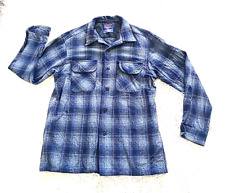 Pendleton Blue Gray Black Plaid Flannel Wool Casual Board Shirt -M Medium FLAWS