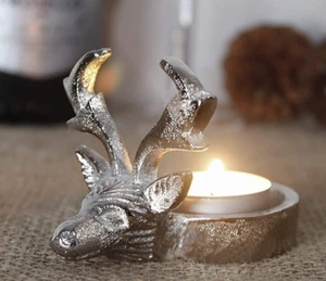 Stag Tealight Candle Holder Silver Deer Home Decor Antler Reindeer Decorative - Picture 1 of 24