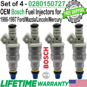 #0280150727 OEM x4 Bosch Fuel Injectors For 1987 Ford LTD Crown Victoria 5.0L V8 - Picture 1 of 5