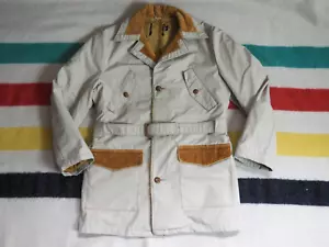 VTG 50s 60s Sunset Beige Brown Corduroy Button Belt Rain Shearling Coat Jacket M - Picture 1 of 11