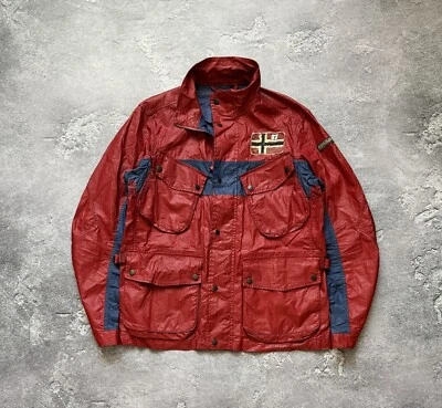 Napapijri XL 100% Linen Red/Blue Jacket Coat Cargo CN006710 Multipocket Military - Image 1 of 4