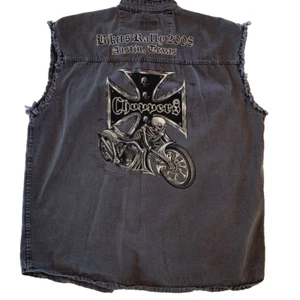 Biker Design Mens Denim Button Down Shirt Gray Rally 2008 Austin Texas Pocket XL - Picture 1 of 7