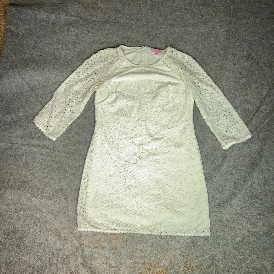 Lily Pulitzer 女式连衣裙 2 白色花边刺绣沿海小屋 Coquette — 第 1/4 张图片