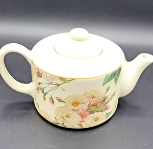 Vintage Hallmark Hawthorne Manor Floral Wild Roses Flat Top Teapot Gold Accents - Picture 1 of 11