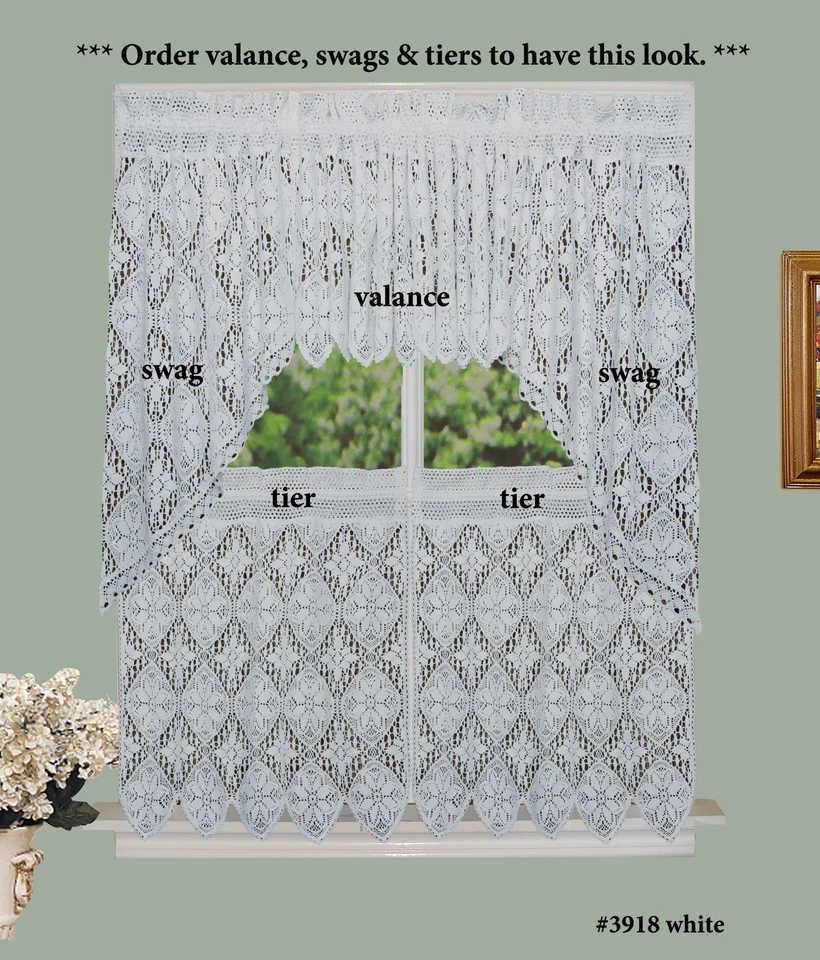 Cortina de cocina de encaje de ganchillo cenefa nivel o botín blanco 100 % algodón tejido Foto 1 de 1