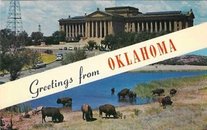 Vintage Oklahoma Chrome Postcard Greetings From Banner Multi Views - Picture 1 of 2