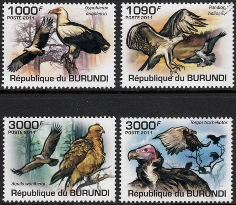 BIRDS OF PREY (Osprey/Wahlberg's Eagle/Vulture) Bird Stamp Set (2011 Burundi) Cover