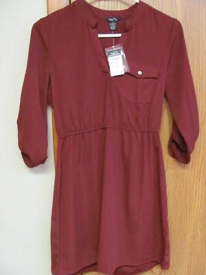 Rue21 Juniors Dress Size Small Burgundy Sheer V Neck 3/4 Sleeve New With Tags - Image 1 of 4
