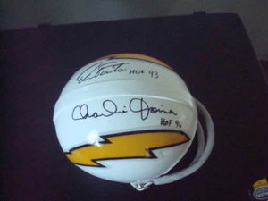 Charlie Joiner & Dan Fouts AUTOGRAPHED SAN DIEGO THROWBACK 2-BAR MINI HELMET HOF - Picture 1 of 5