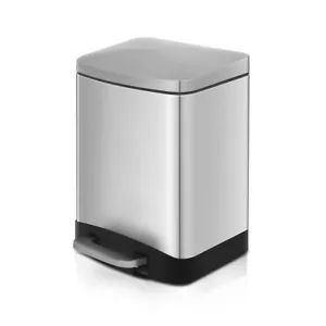 1.6 Gal / 6 Liter Stainless Steel Rectangular Step-on Trash Can Bathroom Office - Picture 1 of 7
