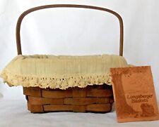 Longaberger 1985 Dark Brown Stain Square Berry Basket with linen liner