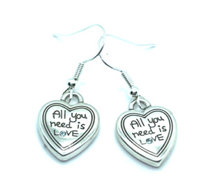 Brighton Peace Charming Blue Heart All You Need Is Love Custom Silver Earrings