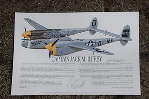 Aviation Art: P-38, signed by "Lighting" Ace, Jack Ilfrey, Artist, Ernie Boyette - Picture 1 of 5