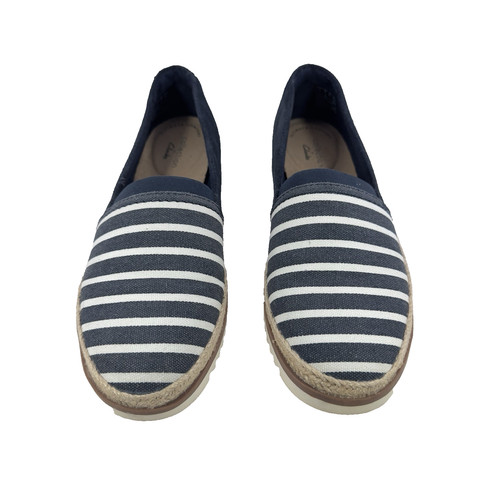 Ballerine Clarks Serena Paige taglia 7M blu navy righe nautica tela scamosciata