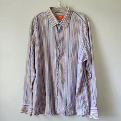 Tallia Shirt Men's XL 17 1/2 Linen Blend Stripe Long Sleeve Button Down Casual - Image 1 of 4
