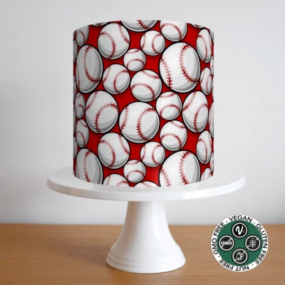 Baseball Cake Topper Border Strip Pattern Wrap Around Birthday Party Deco Bat - Image 1 of 4