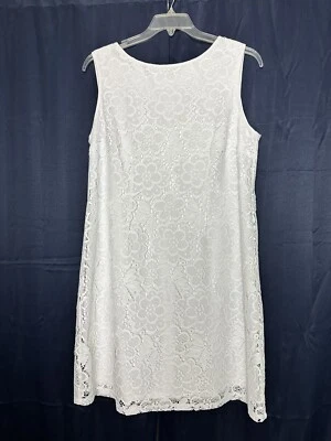 London Times женщина размер 16 Вт белый кружевной крючком без рукавов эластичной случай платье - Изображение 1 из 4