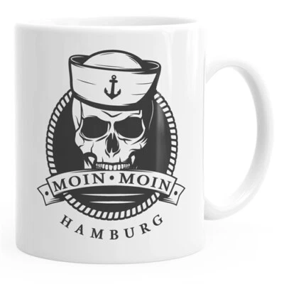 Kaffee-Tasse Becher Totenkopf Matrose Anker Motiv Skull Emblem Schriftzug Moin - Bild 1 von 2