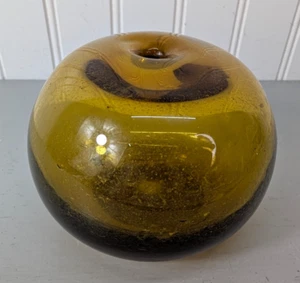 Unique Design Art Glass Orb Amber & Dark Accents Decorative Paperweight Vtg - Picture 1 of 6