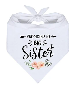 Promoted to Big Sister White Flower Pattern Triangle Scarf Gender Reveal - Picture 1 of 6