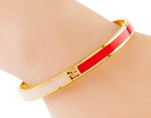 Fendi Fendista Gold-Plated Pink and Red Bangle FF Logo Nice - Picture 1 of 5