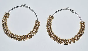 Rhinestone Hoop Gold Earrings Basketball Wives 2 1/2'' with 8mm Rondelles E81 - Picture 1 of 1