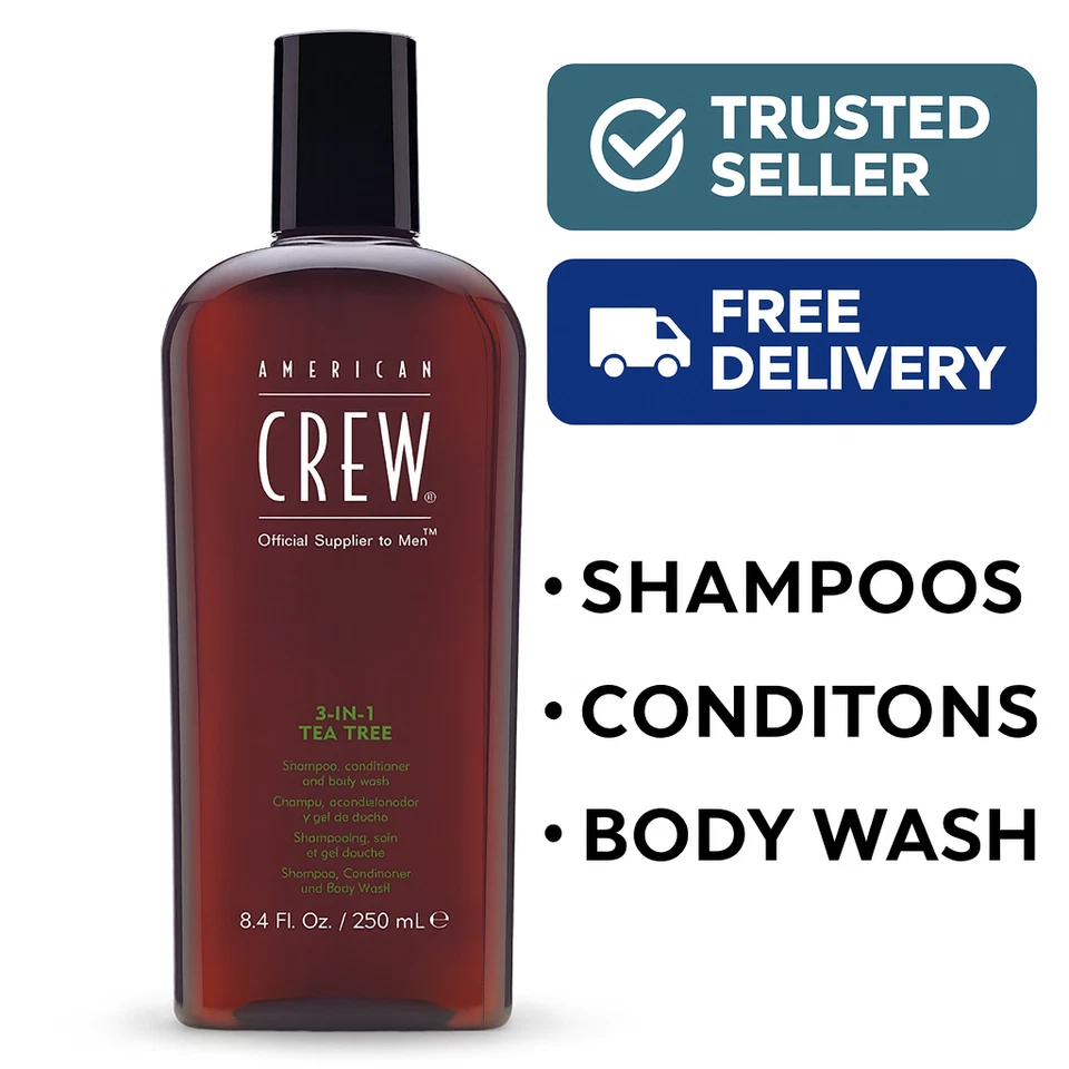 Champú acondicionador American Crew 3 en 1 árbol de té jabón corporal 33,8 oz | Todo en uno Foto 1 de 4