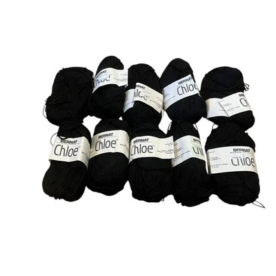 Bernat Chloe 100% Cotton 10 Skeins Black 50g Each Belgium Soft! - Image 1 of 4