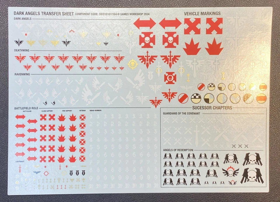 Adesivos de folha de transferência de veículo de infantaria Dark Angels Warhammer 40k - (x1) - Imagem 1 de 1