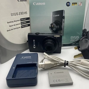 Canon IXUS 230 HS Digital Camera – 8X Zoom, 12.1MP Black boxed w/charger - Read - Picture 1 of 23