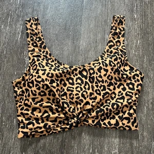 Coral Reef Leopard Print Knot Front Crop Bikini Swimsuit Top XL - Picture 1 of 5