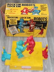 Vintage 1966 Marx ROCK' EM SOCK' EM Boxing Robots Toy Original Box - Picture 1 of 15