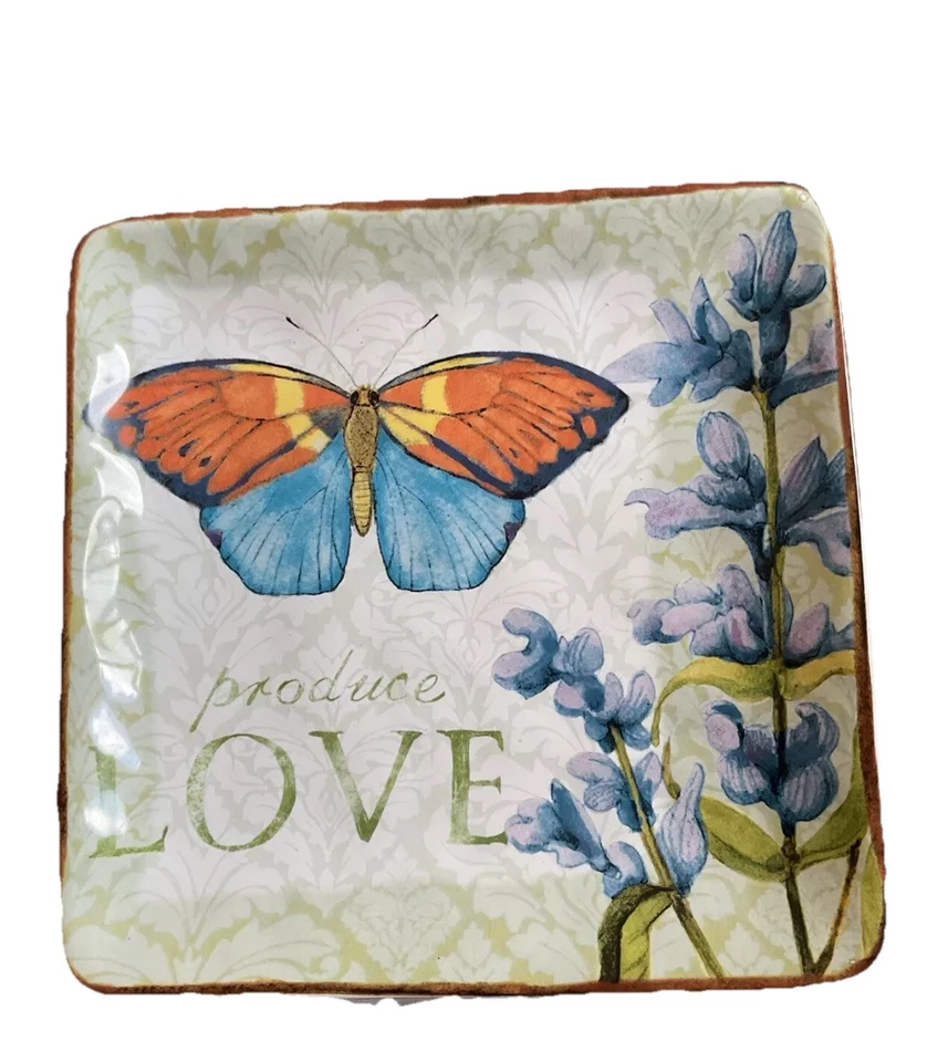 "Plato de aperitivo cuadrado internacional certificado Produce Love Butterfly 5 3/4""" Foto 1 de 4