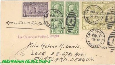 1934 Canal Zone Paquebot Cover to Oregon w/ Airmail + Special Delivery Mix - Image 1 of 4