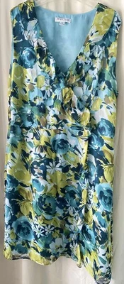 Vestido Pendleton de seda para mujer talla 16 pequeño verde azul floral con volantes sin mangas Foto 1 de 4