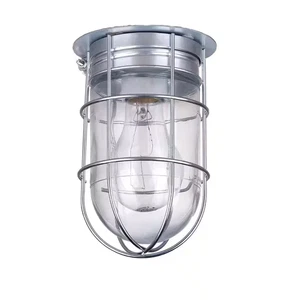 Outdoor Ceiling Light Caged Industrial Metal Flush Mount Lamp Lighting Fixture - Picture 1 of 11