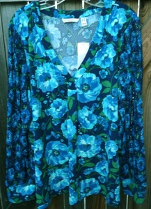 NWT ๐ฅ๐ ISAAC MIZRAHI Live! ๐๐ฅ Long Sleeve Floral Print Top Lace Stretch 2X - Picture 1 of 3