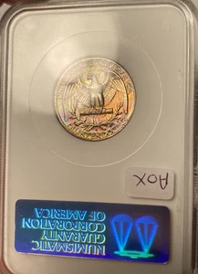 1964-D Washington Quarter NGC MS66 CAC Rainbow Toned Reverse Old Fatty Holder - Picture 1 of 6