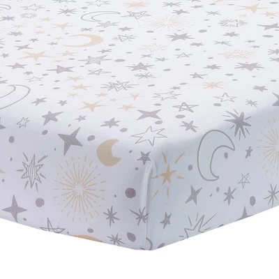 Sábana bajera ajustable blanca 100 % algodón Goodnight Moon Lambs & Ivy - Luna/Estrellas Foto 1 de 4