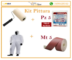 Kit pittura 1rullo 25cm + 1 tuta da lavoro +5 telo copritutto 4x4 + 5 mt carta v - Foto 1 di 1