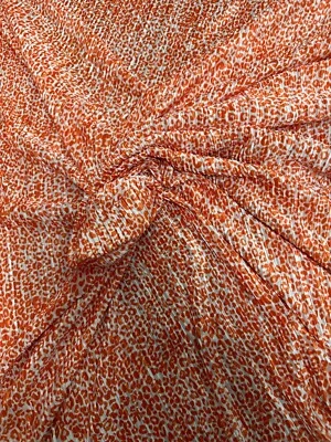 3 METER PLISSEE PLISSEE CRINKLE WEICH SATIN STRETCH KLEID STOFF LEOPARD ORANGE - Bild 1 von 4