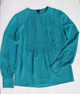 SIZE 4 J.CREW Peacock Blue Ruffle Pintuck Blouse Shirt NWT - Picture 1 of 1